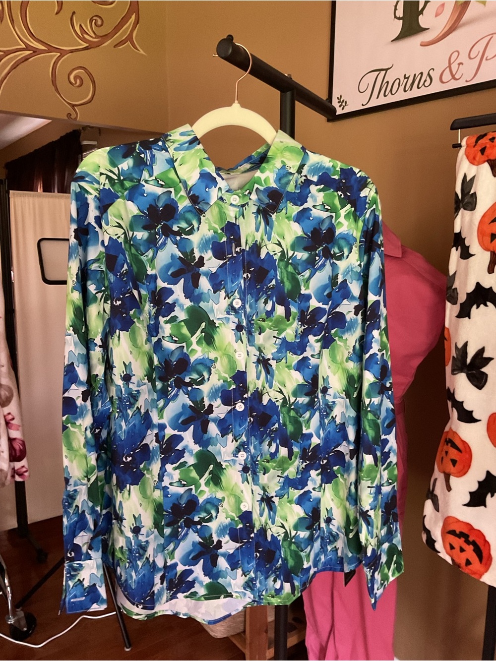 Blue & Green Floral Button-Up Shirt